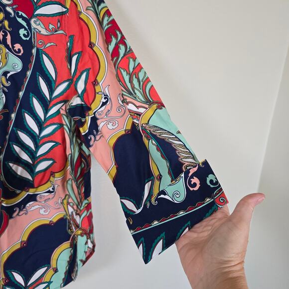 Chico's Blouse Women's 14 Multicolored Leaf Print Button Up Career Coastal Party - Picture 3 of 8